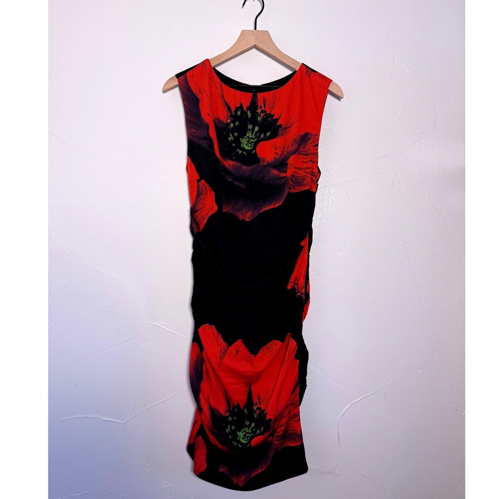 Nicole Miller Collection Red Poppy Floral Ruched Sheath Dress Size 10